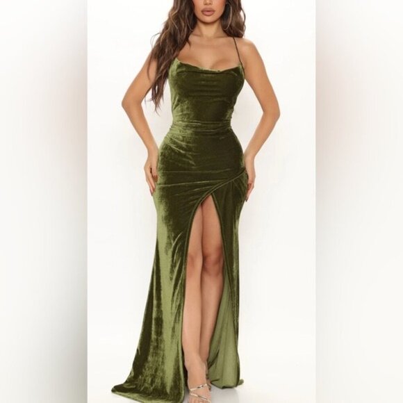 Fashion Nova Dresses & Skirts - Fashion Nova Love You Mean It Velvet Maxi Dress - Olive